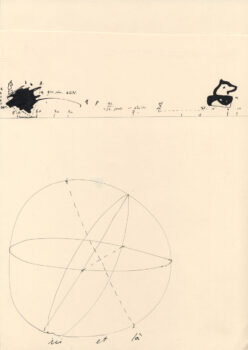 Périmètrique, 1990-91, nach dem Zufallsverfahren der Poulinière entstandene Zeichnung, Tusche auf Papier, 29,7 x 21 cm