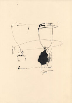 Périmètrique, 1990-91, nach dem Zufallsverfahren der Poulinière entstandene Zeichnung, Tusche auf Papier, 29,7 x 21 cm